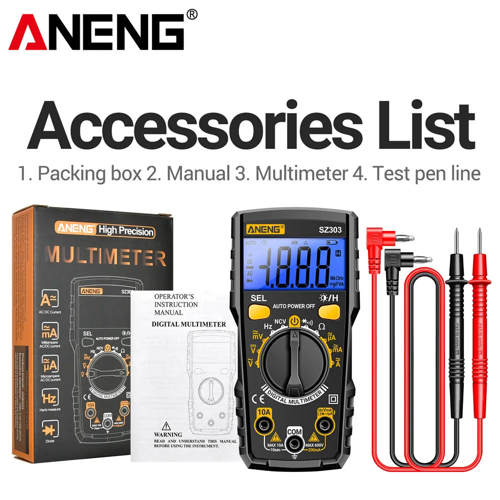 ANENG SZ303 Smart Digital Multimeter 1999 Count Professional AC/DC Voltage Current Electrical Data Retention High Precision Tool by MVEnergo