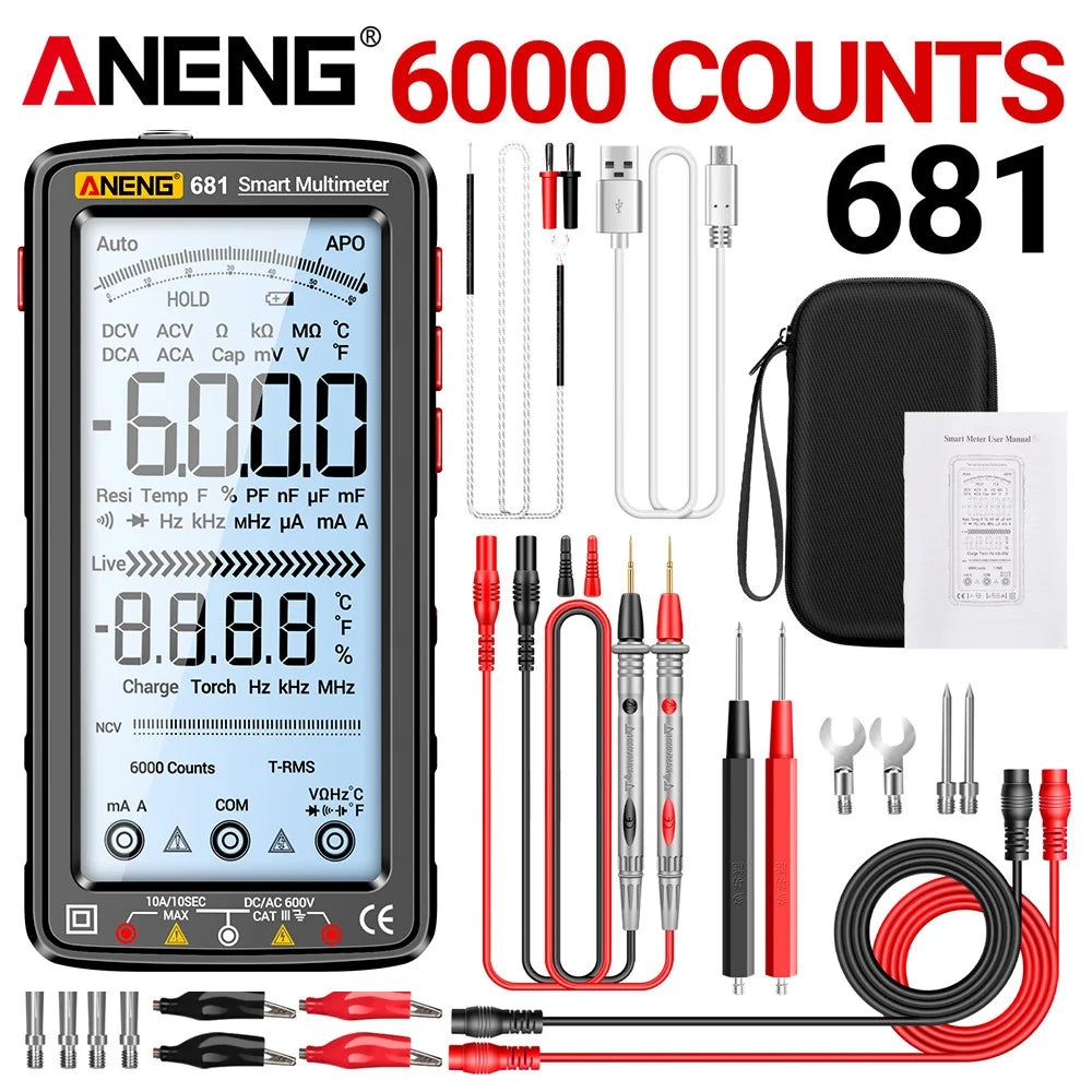 ANENG 681 Rechargable Digital Professional Multimeter Non-contact Voltage Tester AC/DC Voltage Meter LCD Screen Current Tester by MVEnergo