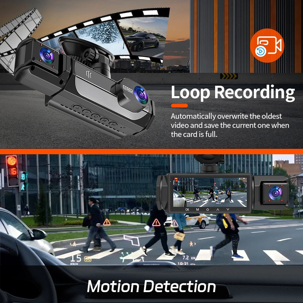 3 Cameraes Dash Cam 1080P Front and rear view camera Night Vision Parking Monit Car DVR 3way Car Video Recorder With Gift by MVEnergo