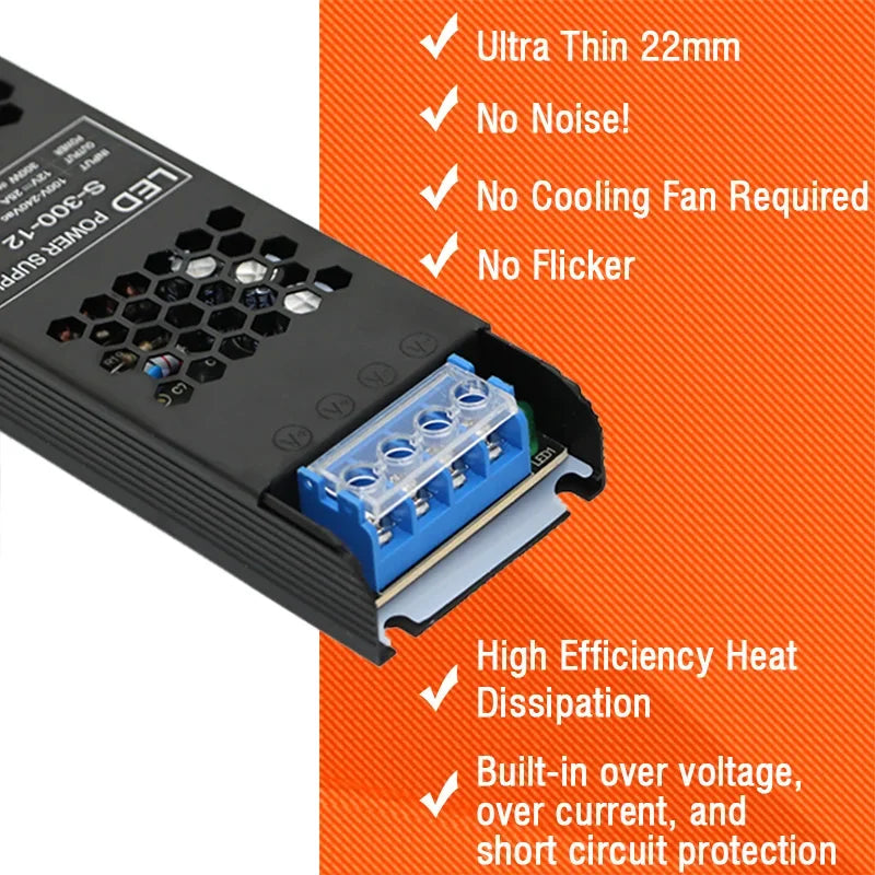 Ultra Thin Driver For LED Strips Constant Voltage Power Supply DC 12V / 24V Lighting Transformers 60W 100W 150W 200W 300W 400W