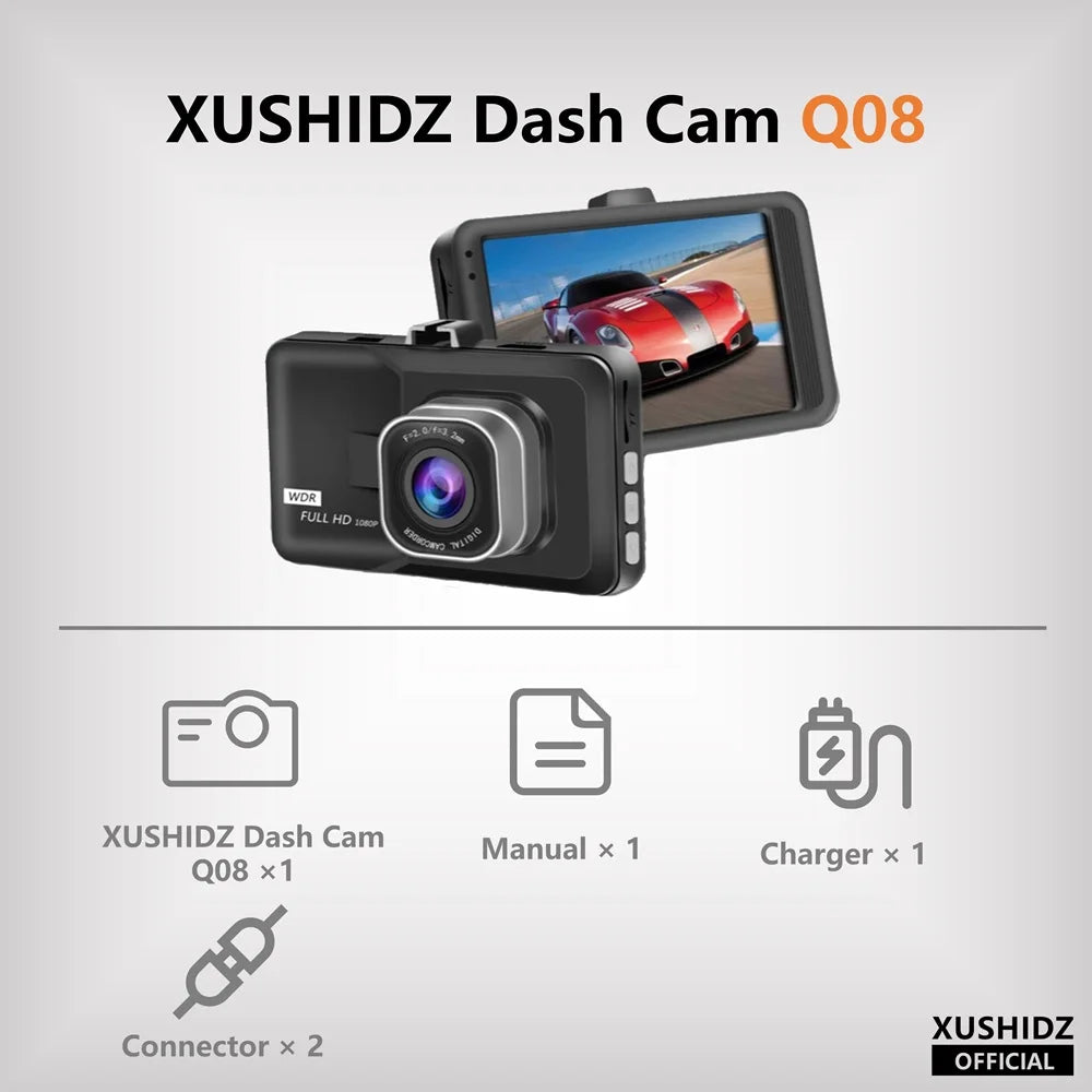 XUSHIDZ NEW 1080P HD Dash Camera Loop Recording Car Vehicle DVR Video Recorder Dashcam Night Vision 24h Parking Monitor G-sensor by MVEnergo