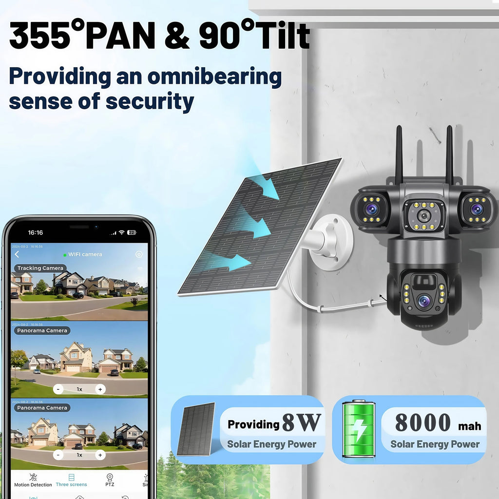V380PRO 3 Lens WiFi Solar Camera HD 15MP 360 Outdoor Waterproof CCTV Night Vision Two-Way Audio Camera Mobile Tracking IP Camera by MVEnergo