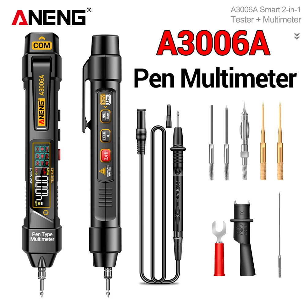 Smart Pen Multimeter NCV Voltage Tester 4000 Count ANENG A3006A Automotive Repair 600V AC/DC Electrician DIY Auto-Detection Tool by MVEnergo