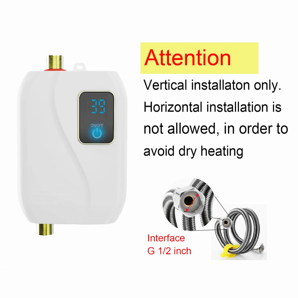 Instant Electric Water Heater 3500W Household Mini Tankless Water Heater with LCD Display for Shower Bathroom Kitchen Use by MVEnergo
