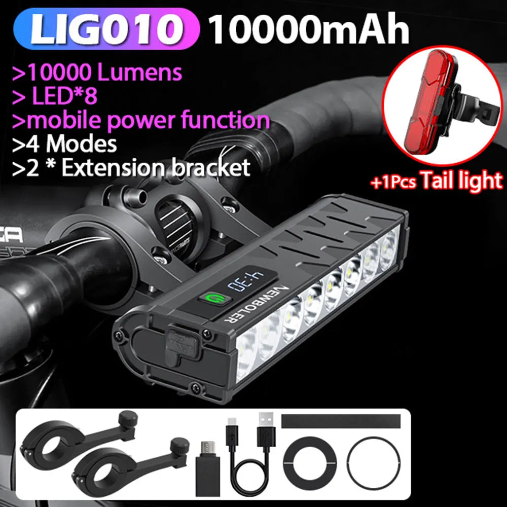 NEWBOLER Bicycle Light Front 10000Lumen Bike Light 10000mAh Waterproof Flashlight USB Charging MTB Road Cycling Lamp Accessories by MVEnergo