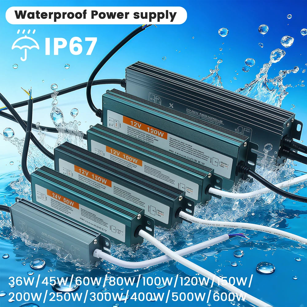 IP67 Waterproof Power Supply AC 110 240V 250V to DC 12V 24V LED Driver for Outdoor LED Strip Lights CCTV Camera Power Converter by MVEnergo