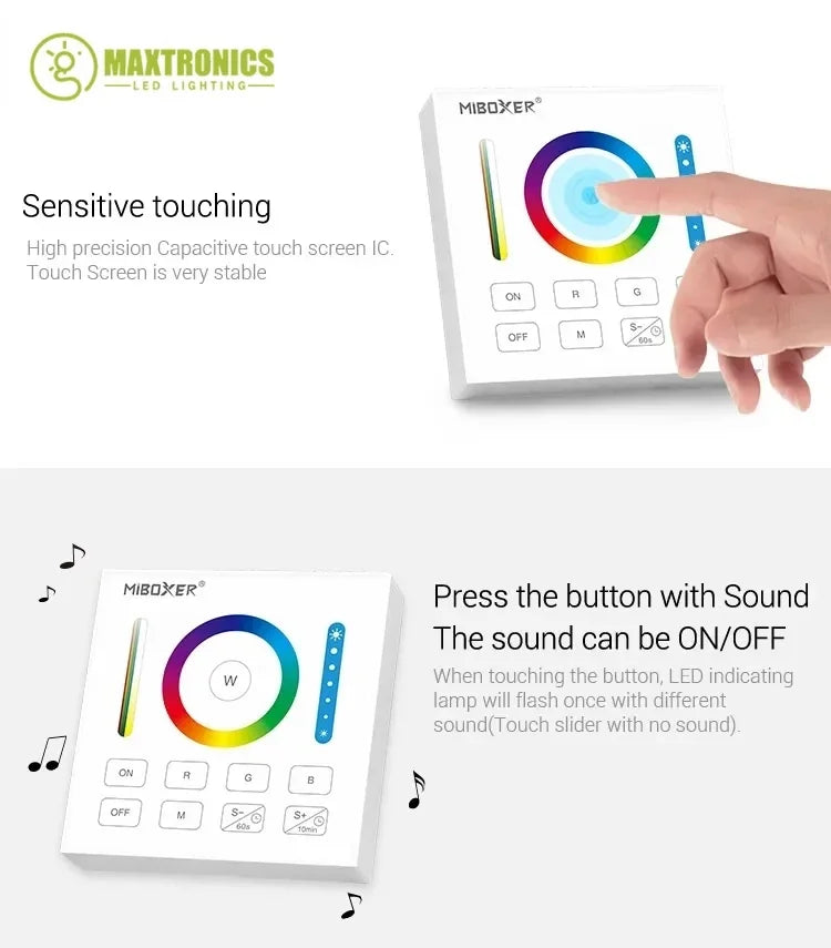 Miboxer B0 B1 B2 B3 B4 B8 2.4GHZ LED Touch Panel Remote 4-Zone/8-Zone Dimming Controller for Single Color/RGB+CCT/RGBW/ LED Lamp