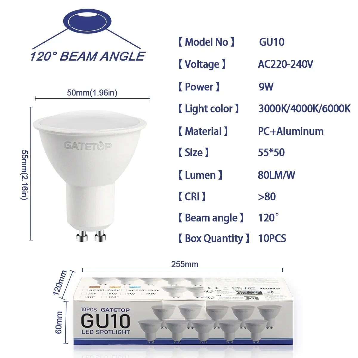 10 Pack Focos Gu10 SpotlightLampara 220V Lled Bulb Wholesale 9W White Warm 3000k 6000K suitable for Home Commercial Buildings by MVEnergo