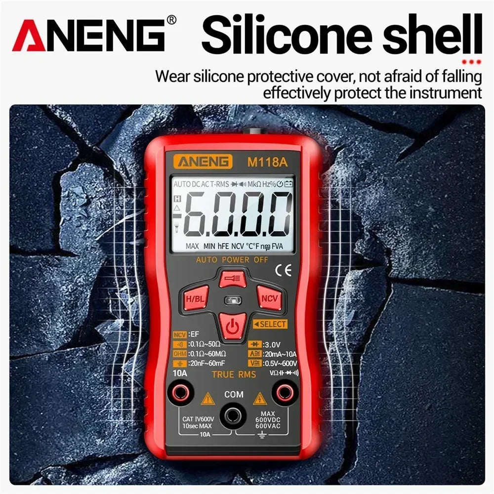 Digital Mini Multimeter 6000 Counts ANENG Auto Mmultimetro DC/AC Voltage Tester Tranistor Meter NCV Data Hold Flashlight M118A by MVEnergo