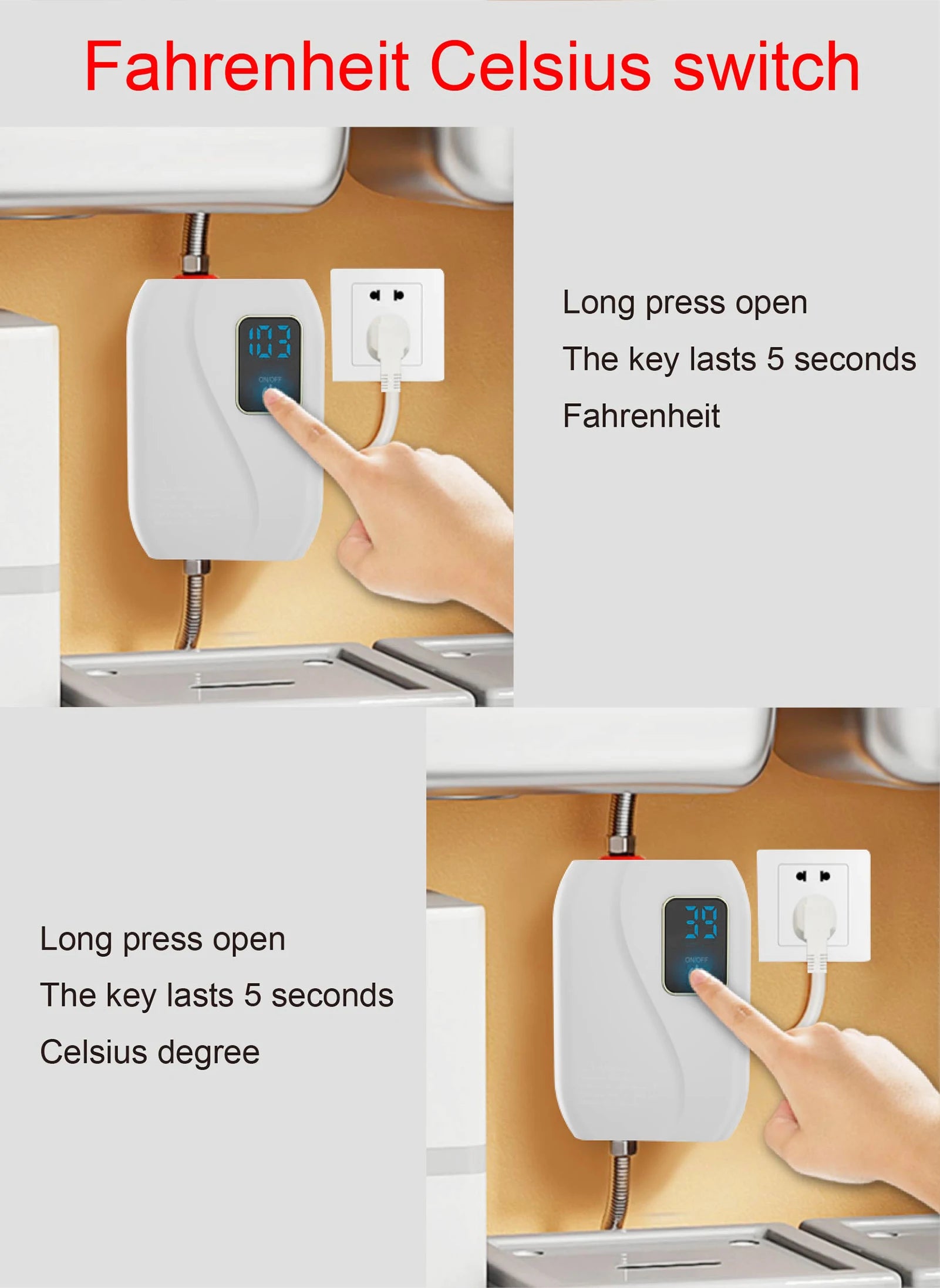 Instant Electric Water Heater 3500W Household Mini Tankless Water Heater with LCD Display for Shower Bathroom Kitchen Use by MVEnergo