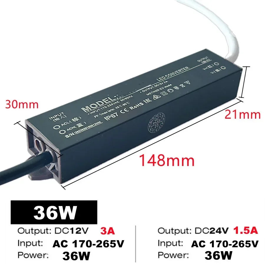 Lighting Transformer Waterproof Power Supply IP67 IP68 AC220V To DC 12V 24V LED Driver 100W 200W 300W 400W 500W Outdoor Adapter by MVEnergo