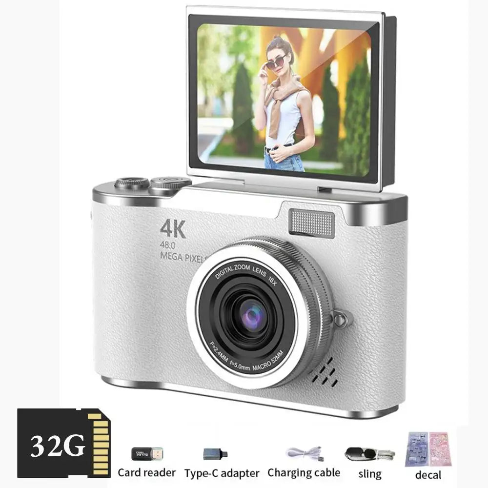 4K Digital Camera CCD 180° Flip Screen Selfie Camera 8X Digital Zoom 48MP Portable Digital Photography Camera with 32G Card by MVEnergo