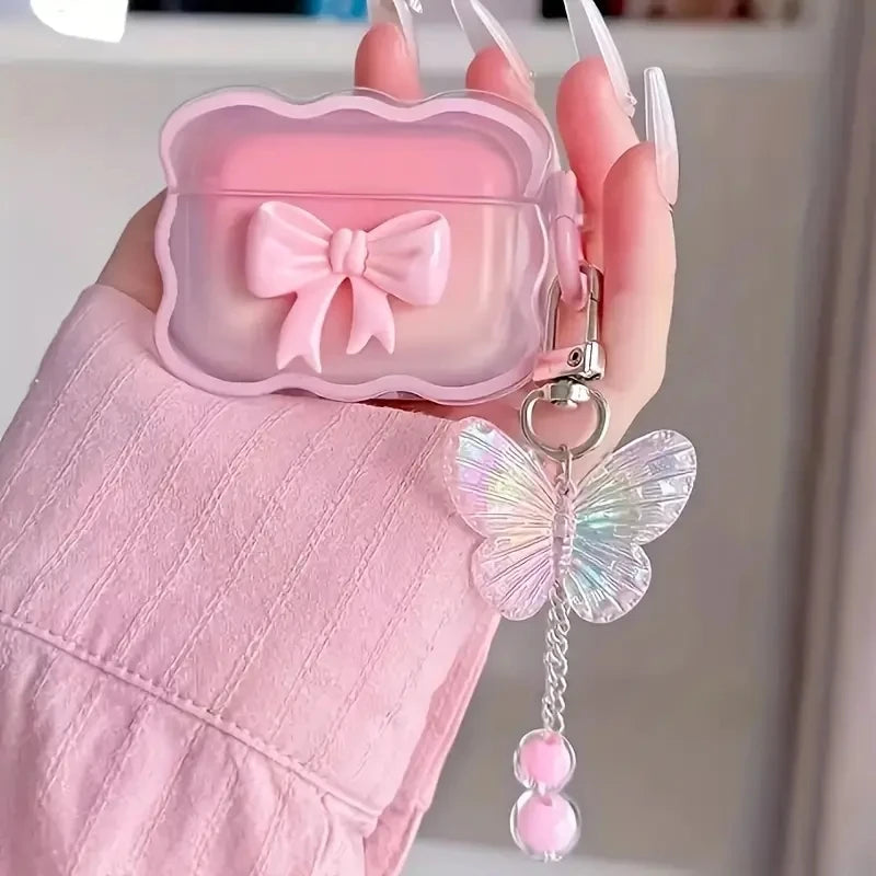 INS wave Bow Transparent Case Stars Wave Gradient Pink Bow Headphone Cover Airpods 4 pro2 Protective Bag Earphone Case by MVEnergo