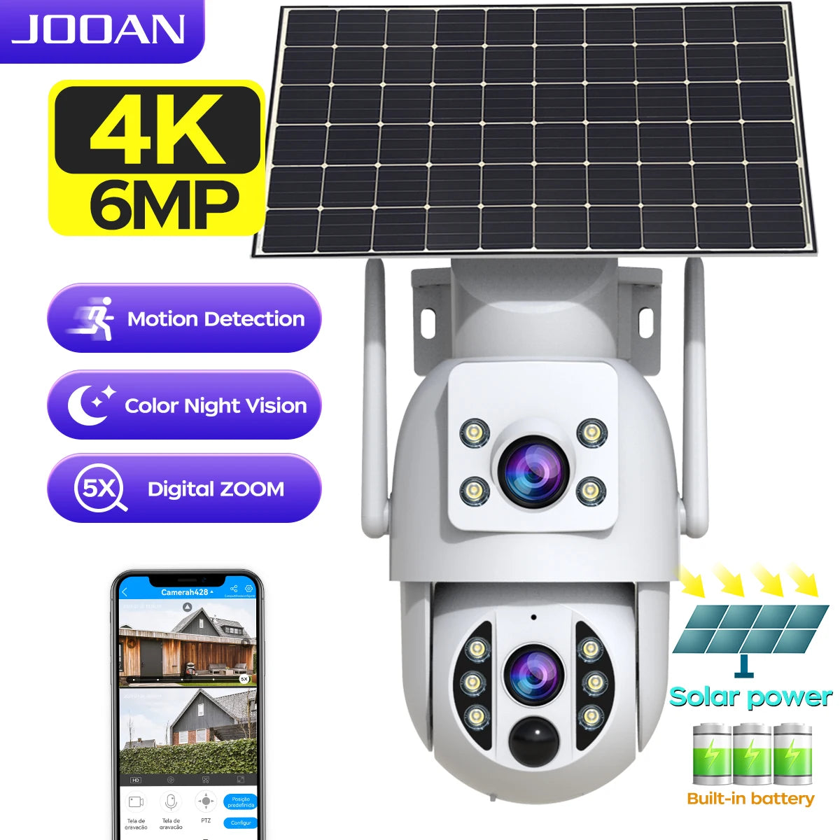 JOOAN 4K Solar Security Camera Wireless Outdoor Dual Lens Solar IP Camera PIR Human Detection Night Vision Battery CCTV Camera by MVEnergo