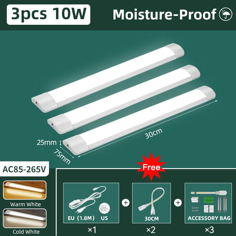 Moisture-Proof Led Tube Light 50/30cm Kitchen Lights 20W 10W 6W Cabinet Lighting Kitchen Bathroom Bedroom Tube Fixture 220V 110V by MVEnergo