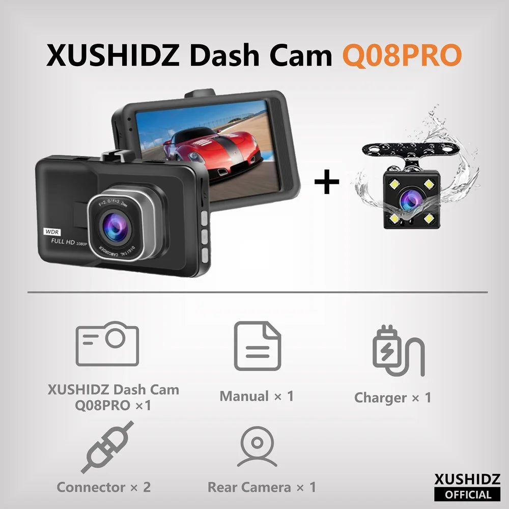 XUSHIDZ NEW 1080P HD Dash Camera Loop Recording Car Vehicle DVR Video Recorder Dashcam Night Vision 24h Parking Monitor G-sensor by MVEnergo