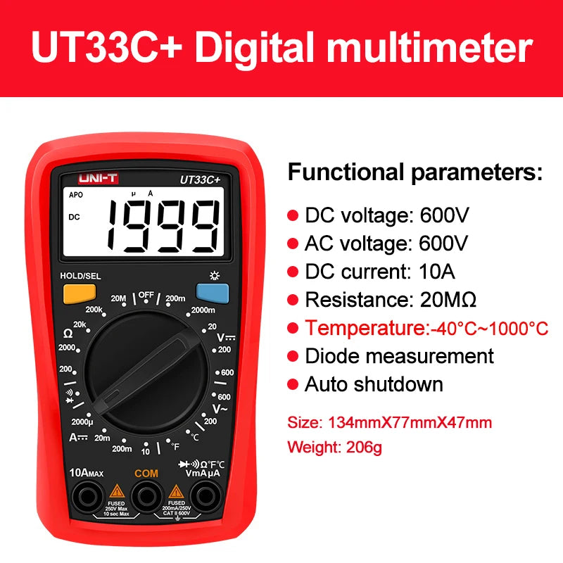 UNI-T Digital Multimeter UT33D+ UT33C+ UT33B+ UT33A+ Palm Size Multimeters DC AC voltmeter Resistance Tester by MVEnergo