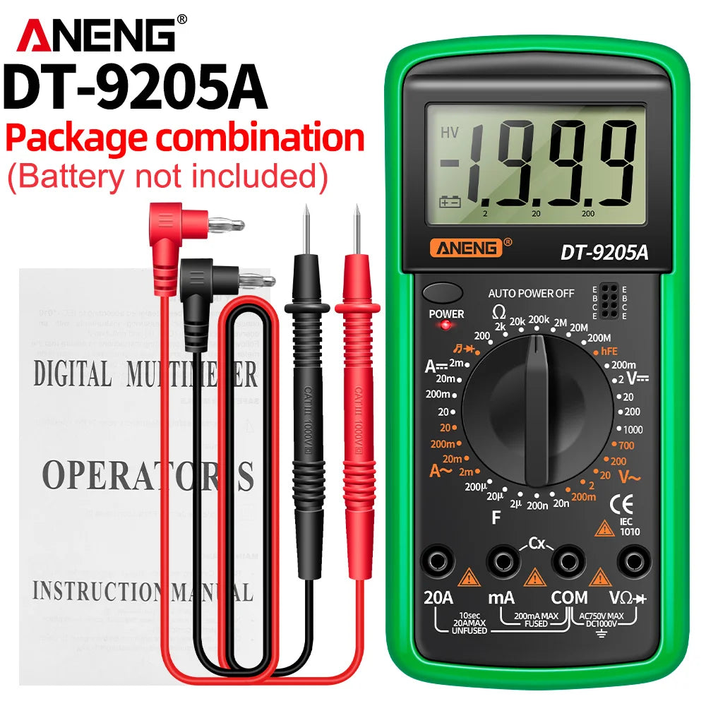 ANENG DT9205A Digital Profesional Multimeter AC/DC Voltage Current Test Capacitance NCV Resistance Ohm Electrical Test Meter Too by MVEnergo