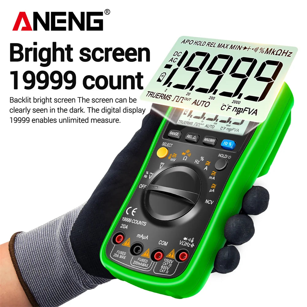 ANENG AN870 Profesional Digital Multimeter 19999 Counts True Rms AC/DC Voltage Current NCV Transistor Accurate Auto Range Tester by MVEnergo