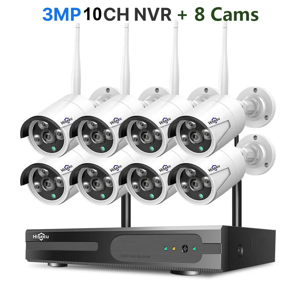 Hiseeu 3/5MP WiFi CCTV Camera Security System IR Night Vision Bullet Camera Set 10CH NVR Wireless CCTV Surveillance System by MVEnergo