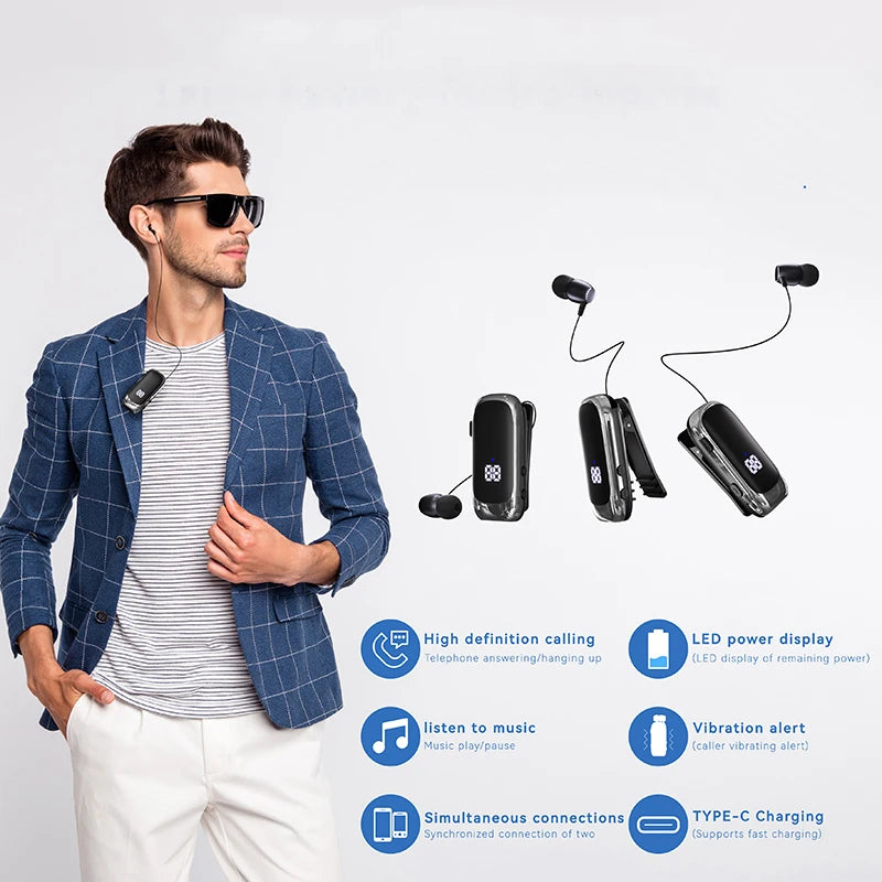 New K88 Lavalier Business Headset Bluetooth 5.4 Bass Earphone Call Vibration Reminder+Voice Number Reporting Wireless Headphone by MVEnergo