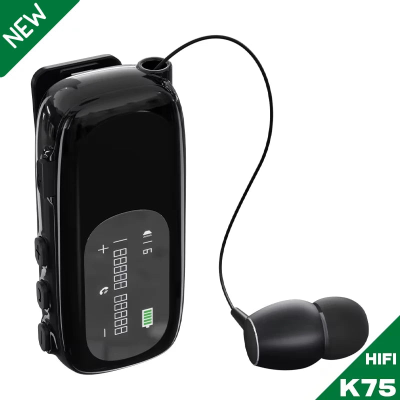 K75 Lavalier Business Bluetooth 5.4 Earphone Talk/Music 20H With Mic Noice Cancelling One-Click Photo LCD HIFI Wireless Headset by MVEnergo