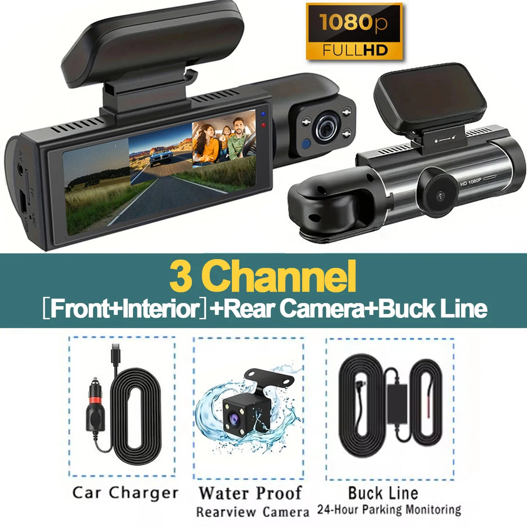 Dash Cam Car DVR 1080P Dashcam for car surveillance camera Automobiles 3 Lens Front Rear Interior Vehicle Video Drive Recorder by MVEnergo