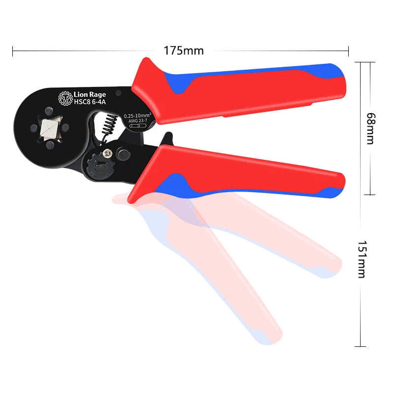 Crimping tool HSC8 6-4 0.25-10mm for ferrule tubular terminals ² 23-7AWG Ferrule Crimping Clamp Set Wire Head Electrician Tools