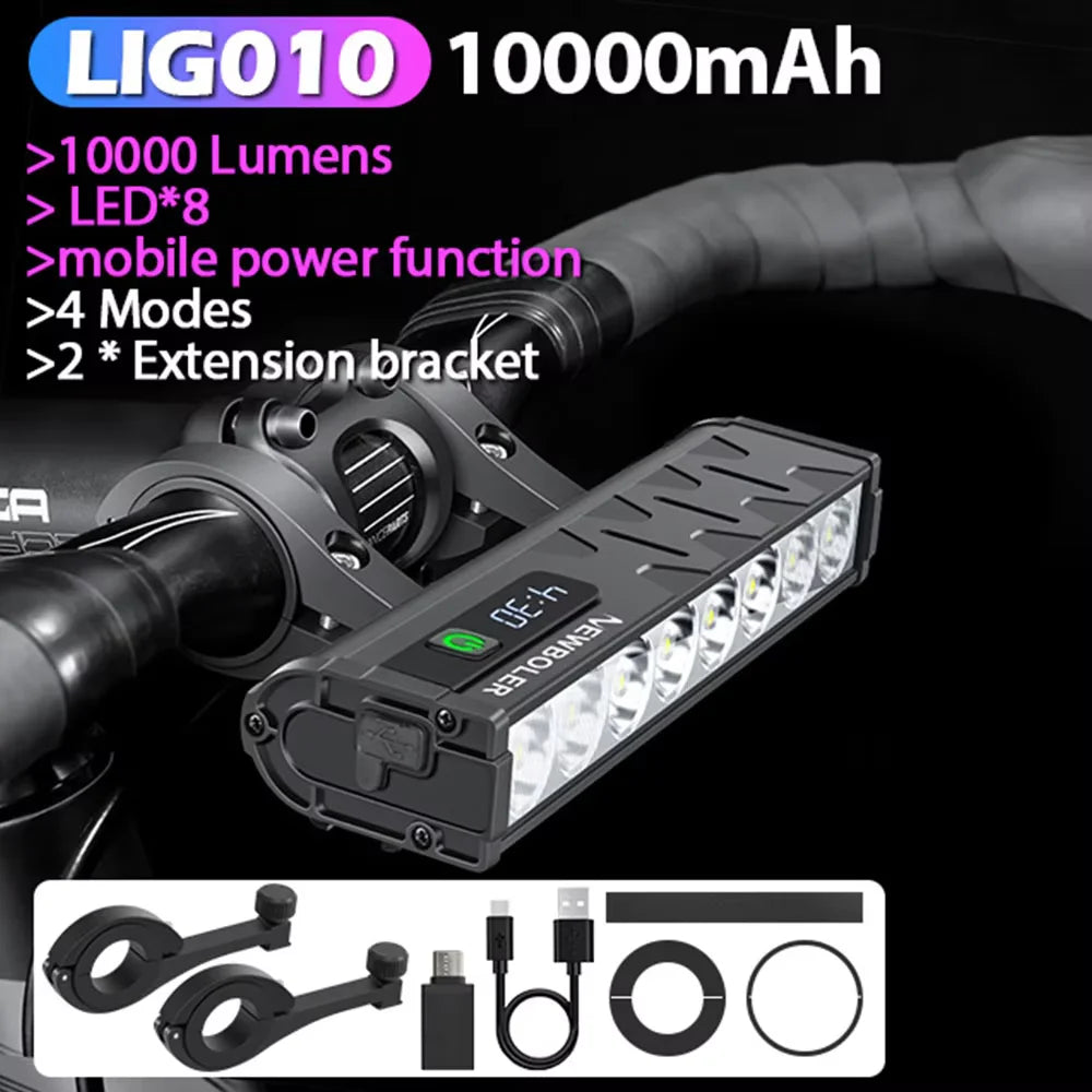 NEWBOLER Bicycle Light Front 10000Lumen Bike Light 10000mAh Waterproof Flashlight USB Charging MTB Road Cycling Lamp Accessories by MVEnergo