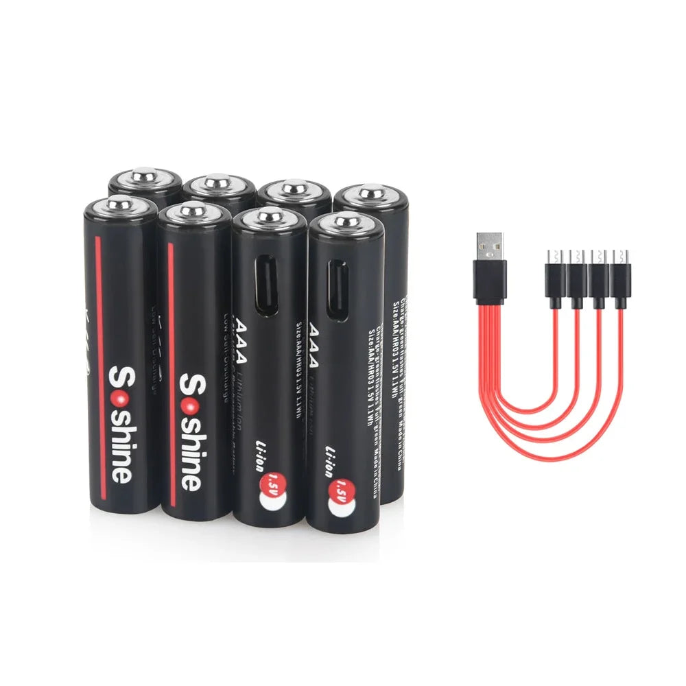 Soshine Aaa 1.5V 1100mWh Lithium Batteries USB Li-ion AAA Rechargeable Battery with 4-in-1 USB Cable for Flashlight Camera Toys by MVEnergo