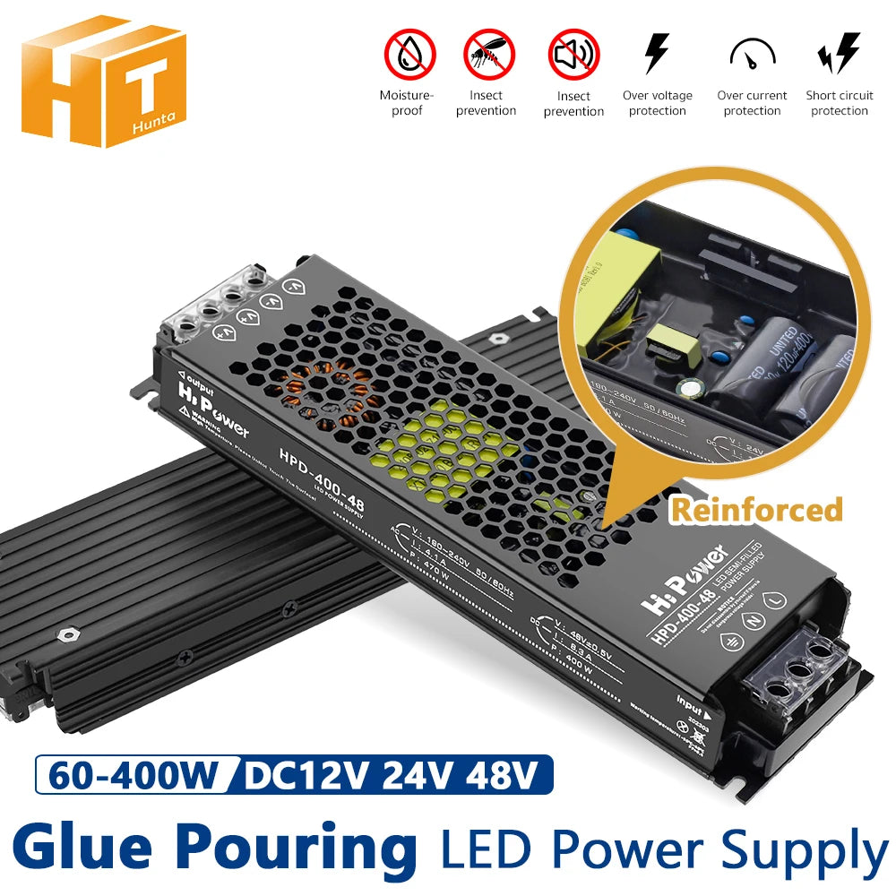 Glue Pouring LED Power Supply DC 12V 24V 48V 60W 100W 200W 300W 400W Reinforced Lighting Transformers For LED Driver.