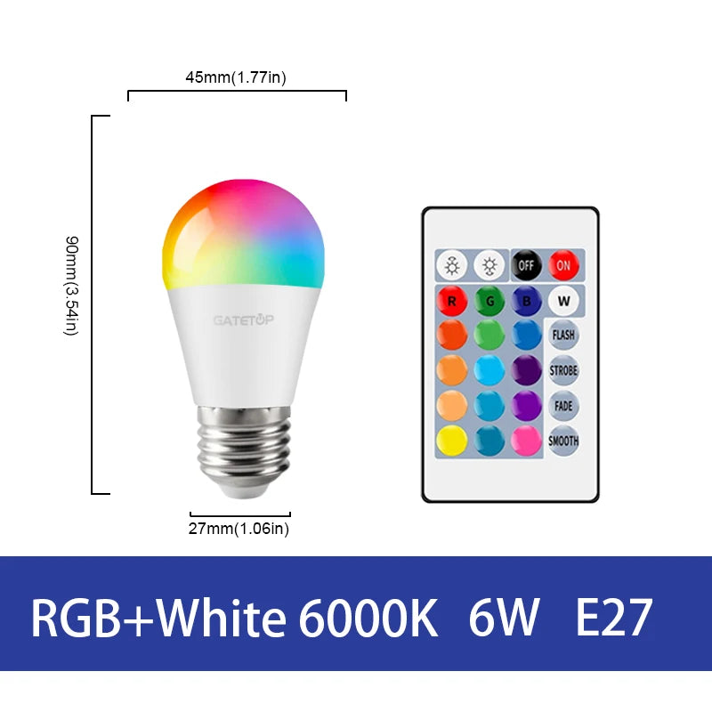 LED RGB Lamp Spotlight Bulb AC220-240V Bombillas LED E27 E14 GU10 B22 6W 10W IR Remote Control Led Smart RGBW Lamp Home Decor by MVEnergo