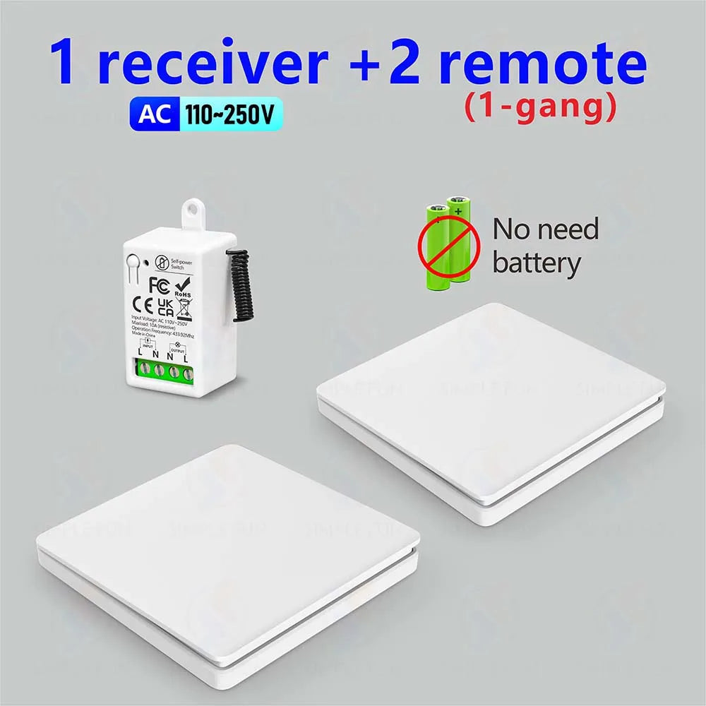 433mhz Wireless Light Switch 110V 220V 230V Self-generating Wireless Switch No Battery Required Self-Powered Waterproof Remote by MVEnergo