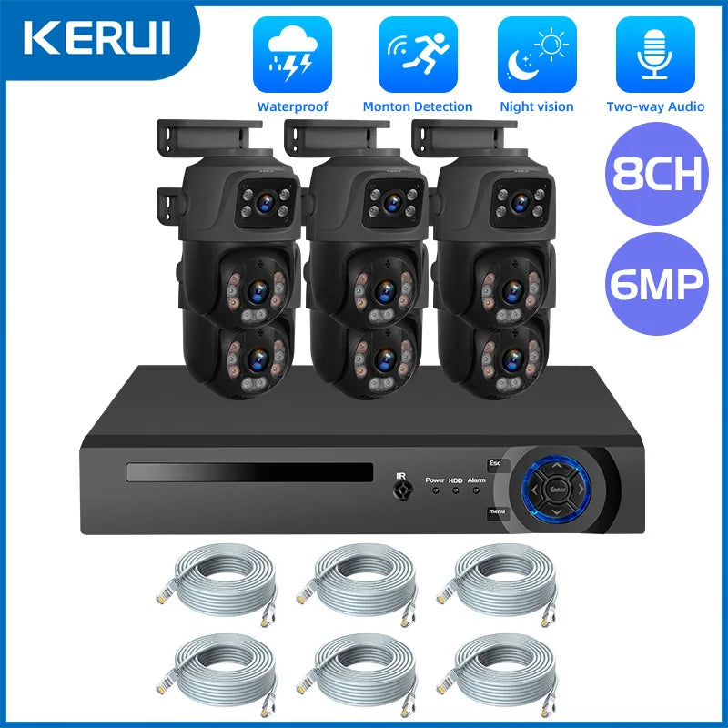 KERUI Waterproof 6MP HD POE Surveillance Camera System Dual Lens PTZ WIFI IP Home Security 4CH 8CH POE NVR Video H.265 CCTV Kit by MVEnergo