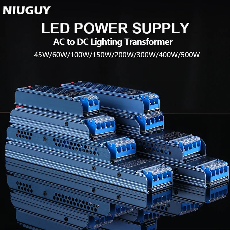 60W 100W 200W 300W 400W 400W 500W DC 12V 24V LED Power Supply AC 100-265V Silent Lighting Transformer Power Adapter LED Lighting