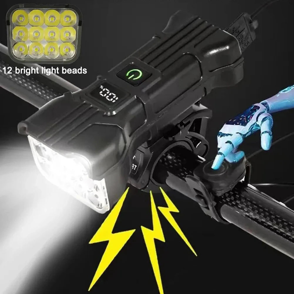 12 LED Bicycle Front Light Rechargeable Bike Light with Horn MTB Bicycle Head Lights Cycling Bike Safety Lamp for Night Riding by MVEnergo