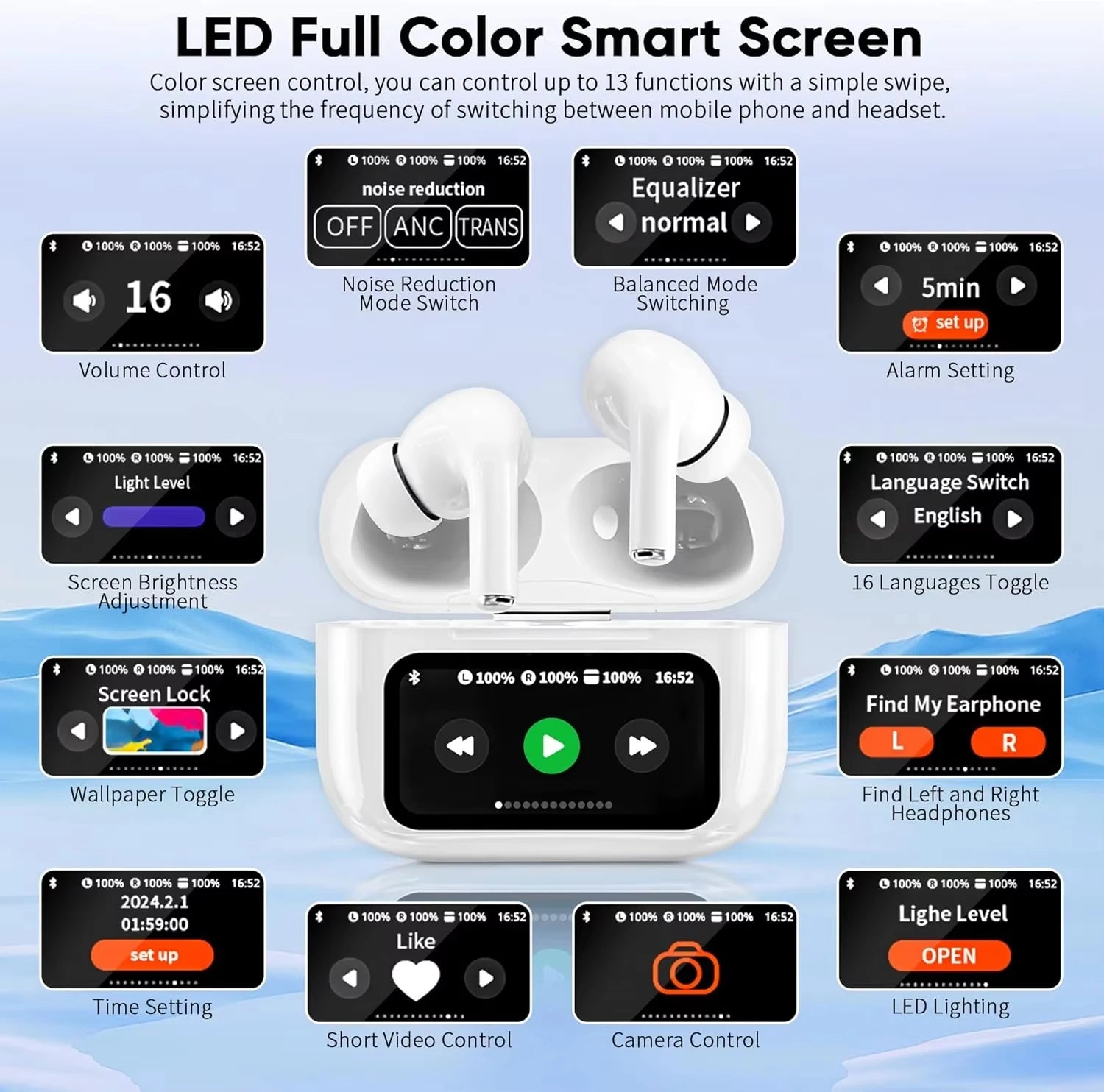 In Ear Earphones Wireless Earbuds Touch Control LCD Screen Earphone with ENC Noise Cancell Super Bass Premium Sound Long Battery by MVEnergo