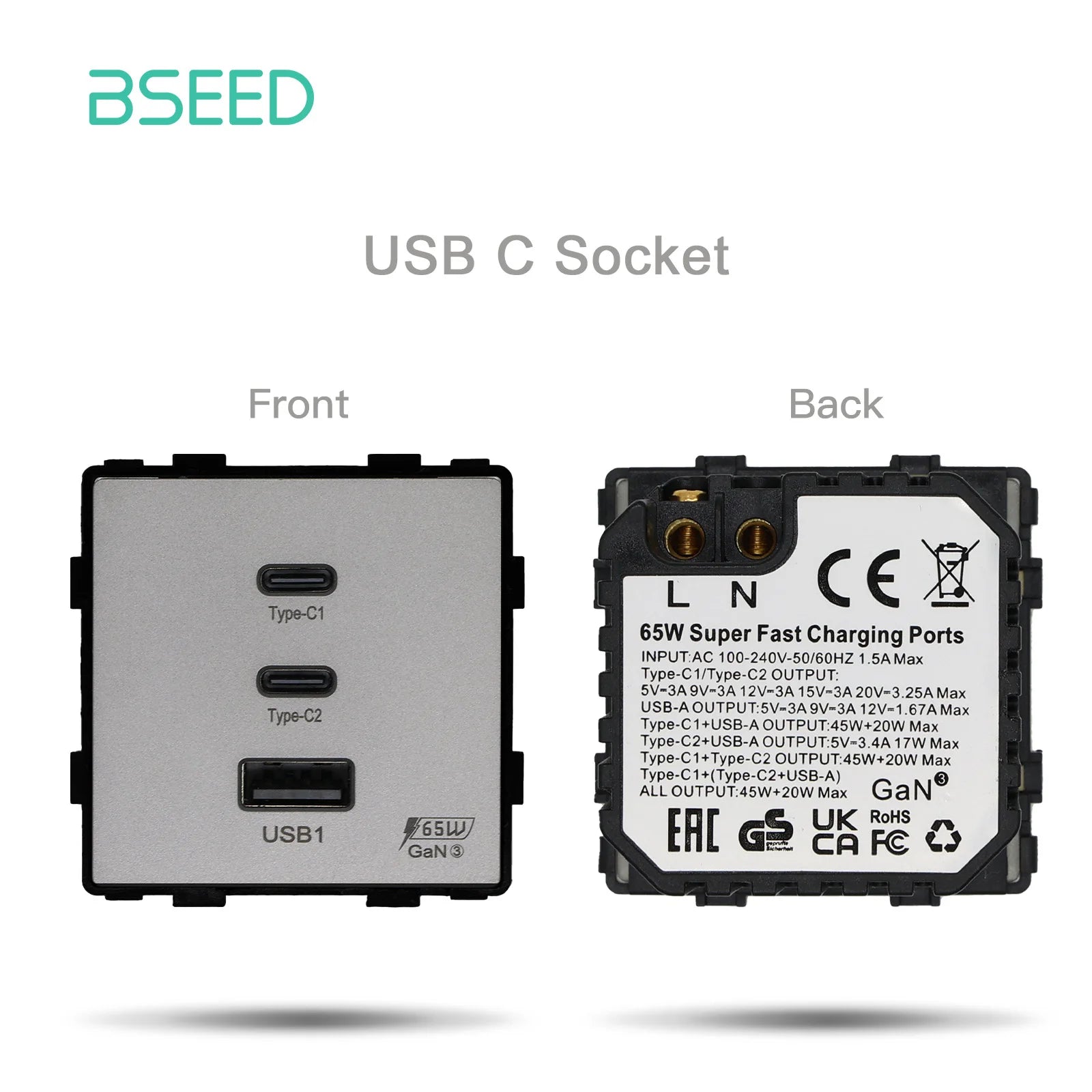 BSEED 65W PD Fast Charge Module Quick Charge Socket Part 1/2 USB Type-C 20W Wall Phone Charger Plug Support BSEED Frames by MVEnergo