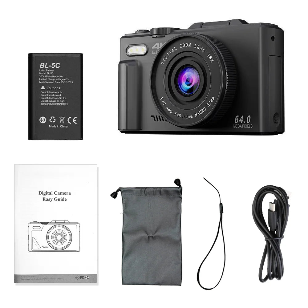 Compact Digital Photography Camera 4K 18X Digital Zoom Vintage Vlog Video Recorder YouTube 180° Flip Screen Selfile WiFi Web Cam by MVEnergo