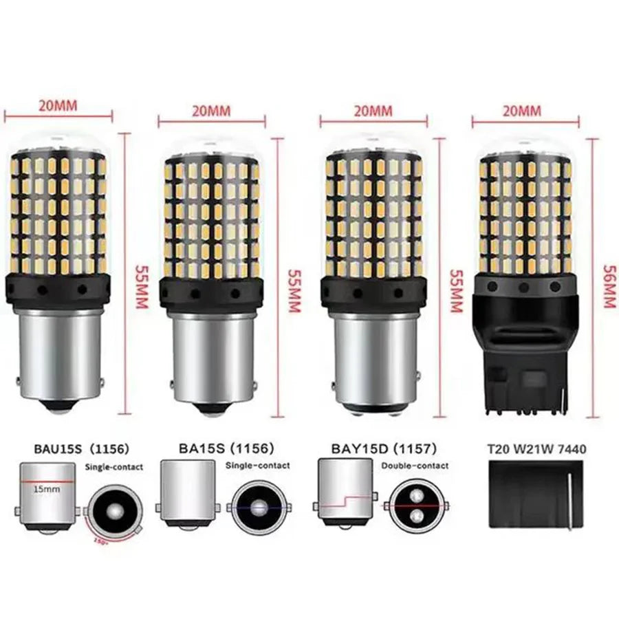 2Pcs 1156 BA15S P21W BAU15S PY21W T20 7440 W21W 3157 1157 P21/5W W21/5W LED Bulbs 144smd led CanBus lamp For Turn Signal Light by MVEnergo