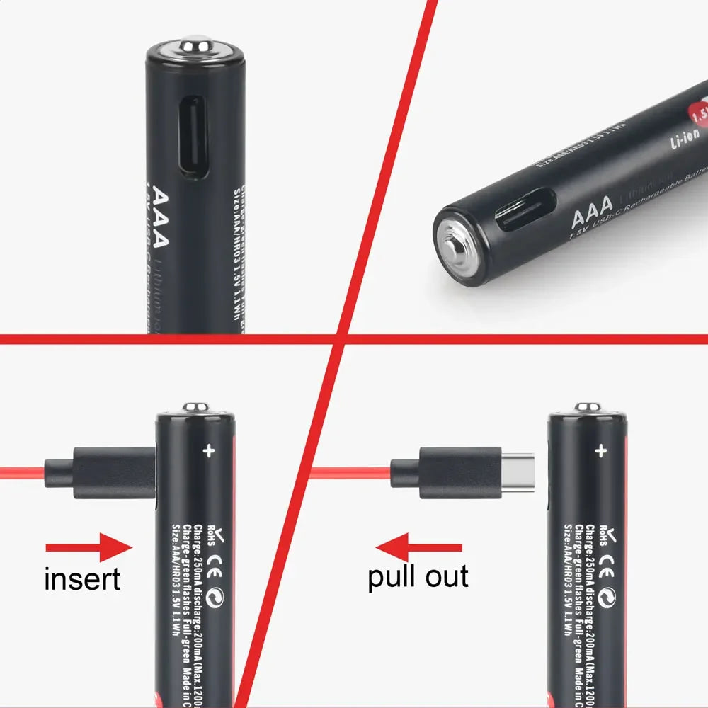 Soshine Aaa 1.5V 1100mWh Lithium Batteries USB Li-ion AAA Rechargeable Battery with 4-in-1 USB Cable for Flashlight Camera Toys by MVEnergo