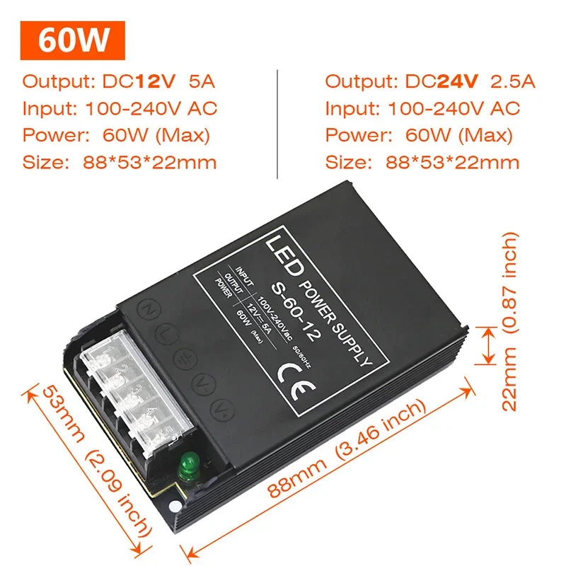Ultra Thin Driver For LED Strips Constant Voltage Power Supply DC 12V / 24V Lighting Transformers 60W 100W 150W 200W 300W 400W