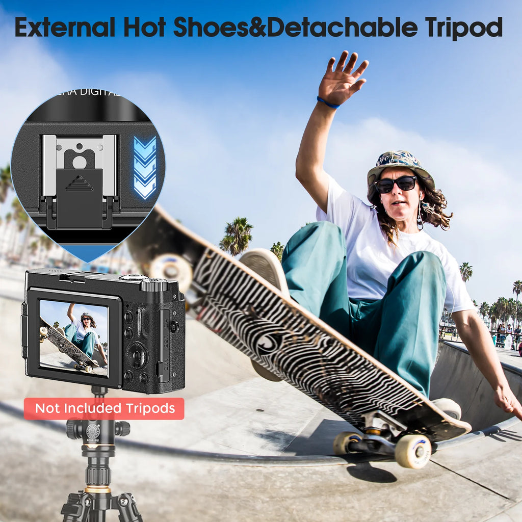 4K Digital Camera Photography Camera 48MP Autofocu Webcam Vlog Video Recorder Compact Cameras 180-Degree Rotation Flip Screen by MVEnergo