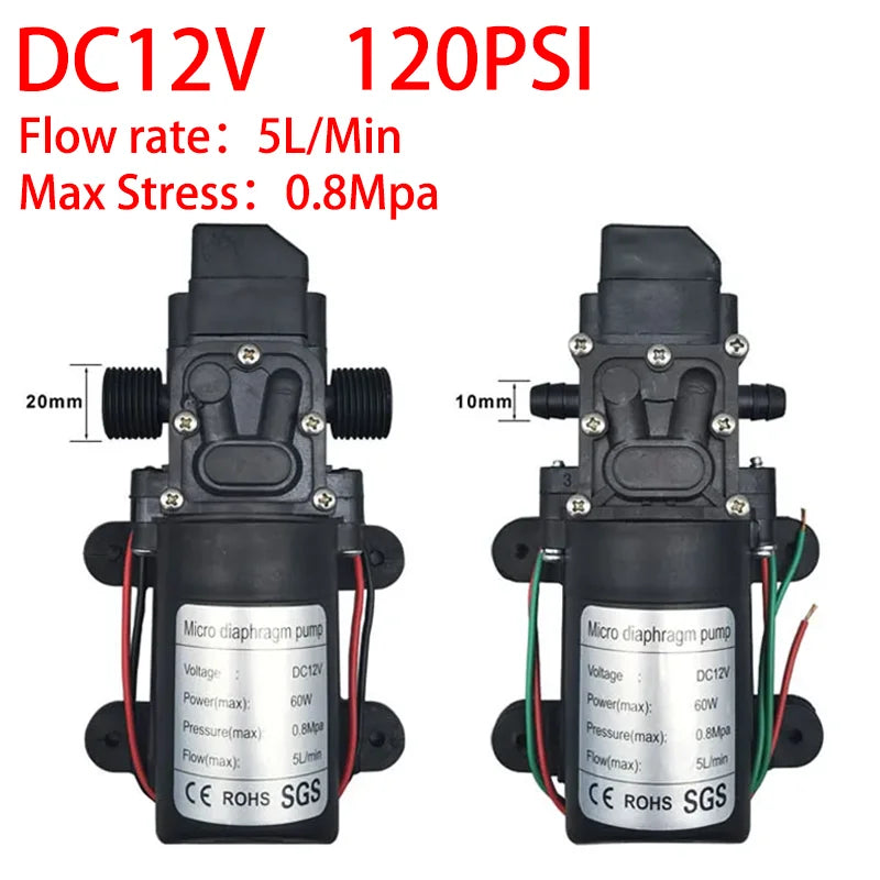 Dc 12V 120PSI 60W 5L/Min High Pressure Diaphragm Pump Mini Electric Self-priming Pump Water Washing Machine Pesticide Spraying by MVEnergo