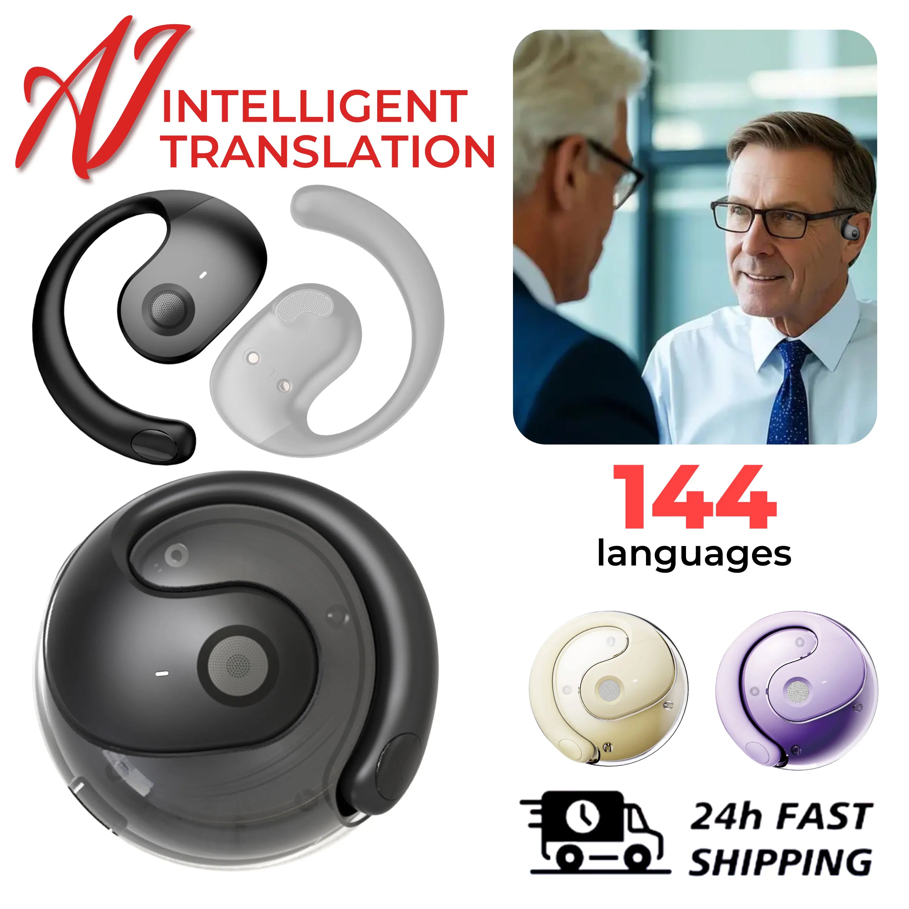 144 Language Translation Wireless Headphones Smart Waterproof Ai Real-time Translator Bluetooth 5.4 Earbuds Business Earphone by MVEnergo