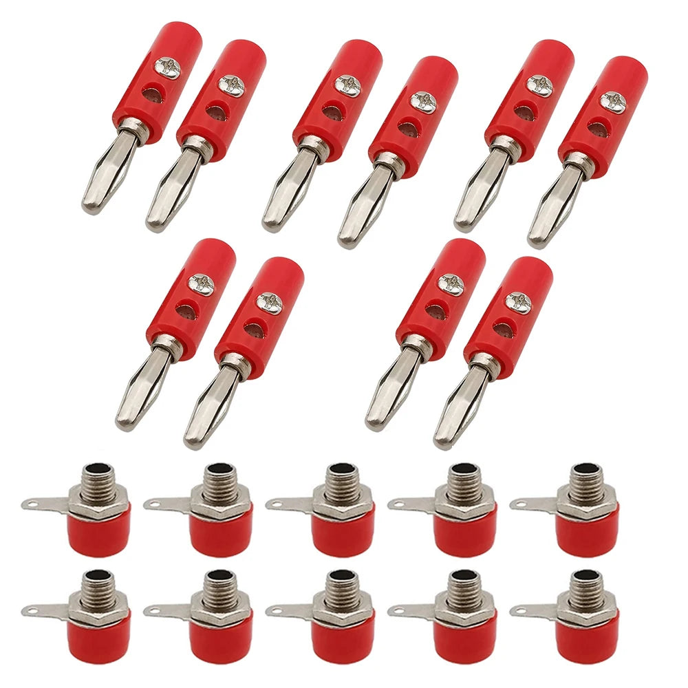 10Pairs 4mm Banana Male Plug + Female Socket Connector Screw Terminal Binding Post Audio Speaker Adapter Black Red by MVEnergo