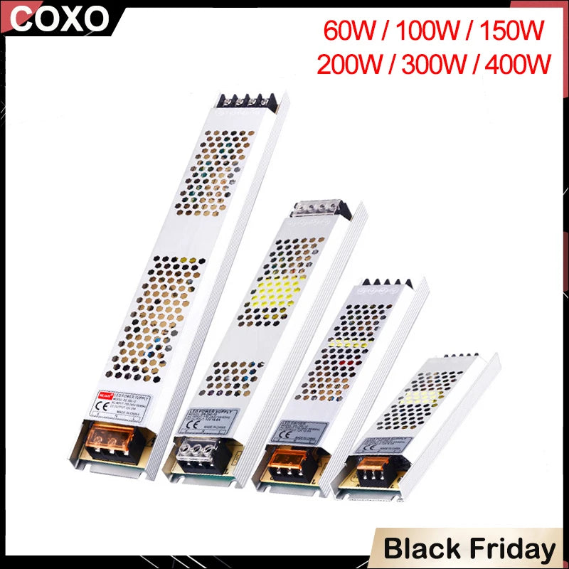 Ultra Thin LED Power Supply DC 12V 24V Lighting Transformers 60W 100W 150W 200W 300W 400W AC180-260V Driver For LED Strip Lights