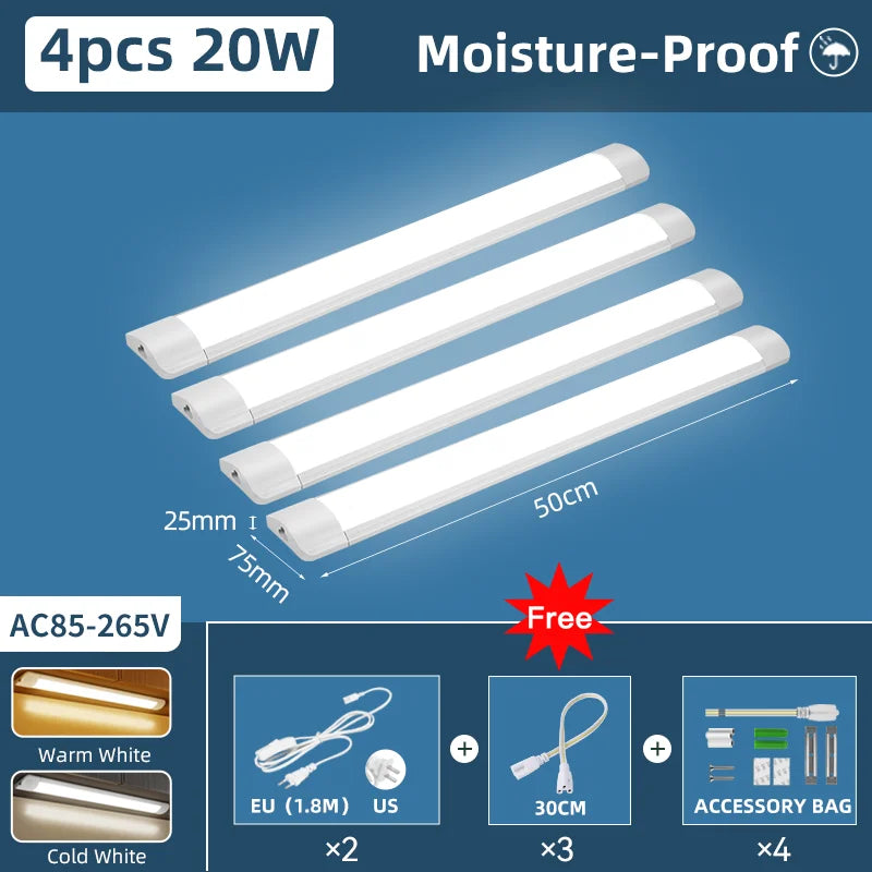 Moisture-Proof Led Tube Light 50/30cm Kitchen Lights 20W 10W 6W Cabinet Lighting Kitchen Bathroom Bedroom Tube Fixture 220V 110V by MVEnergo