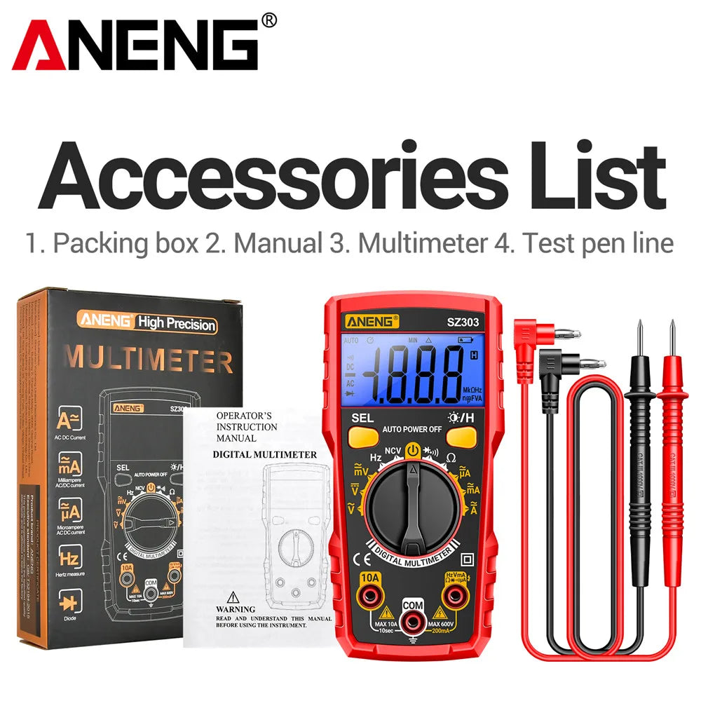 ANENG SZ303 Smart Digital Multimeter 1999 Count Professional AC/DC Voltage Current Electrical Data Retention High Precision Tool by MVEnergo