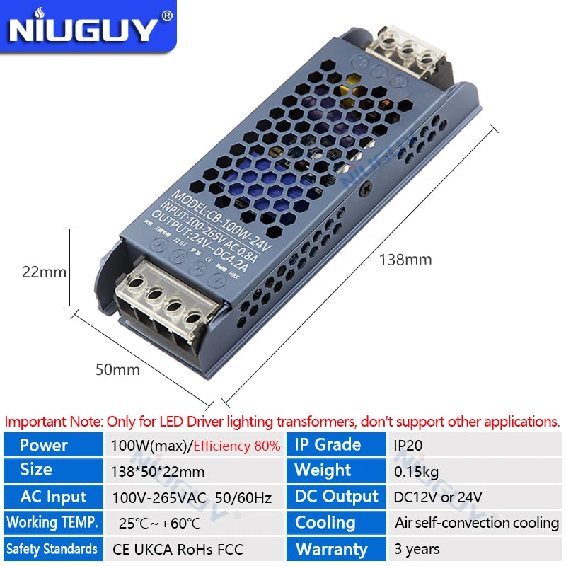 High Quality Ultra Thin LED Lighting Transformers DC 12V 24V Power Supply 60W 100W 150W 200W 300W 400W 500W LED Driver Converter